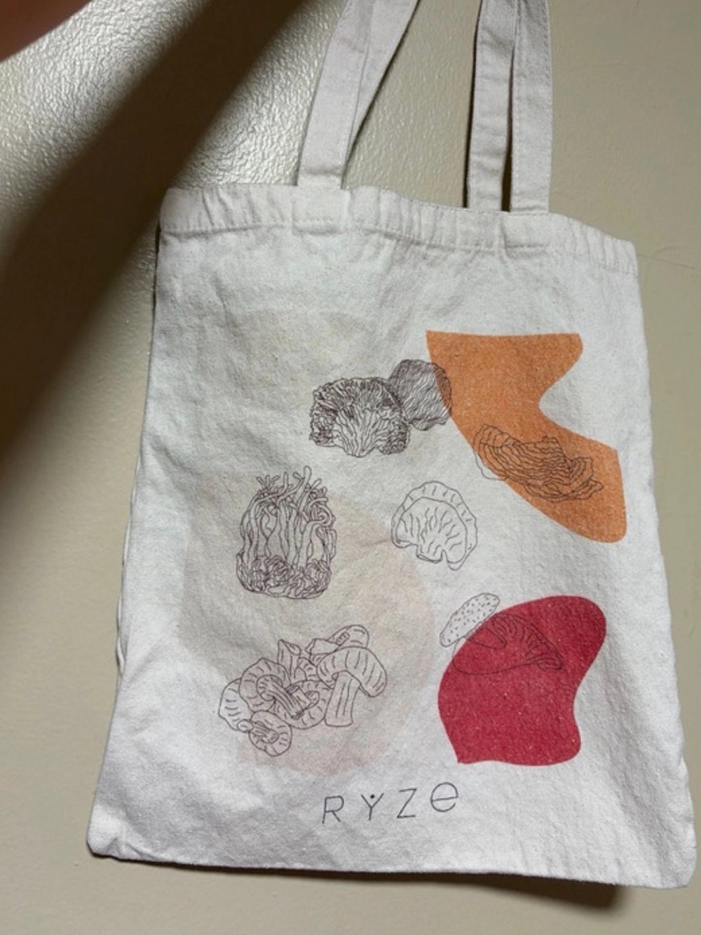 Ryze mushroom white & orange colorful artistic tote book bag